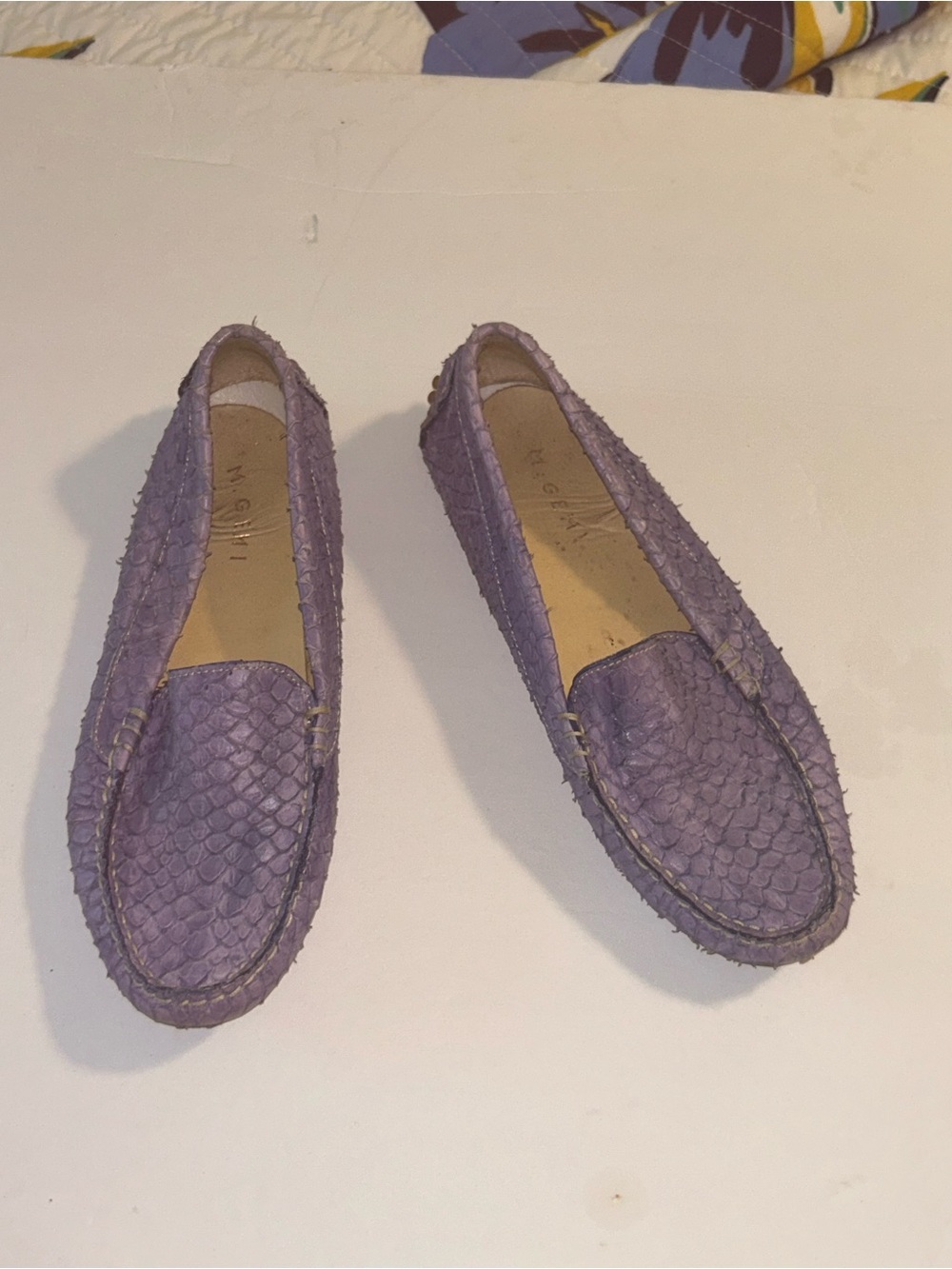 M Gem Women’s Lilac Snakeskin Loafers - Stylish Textured Slip-Ons